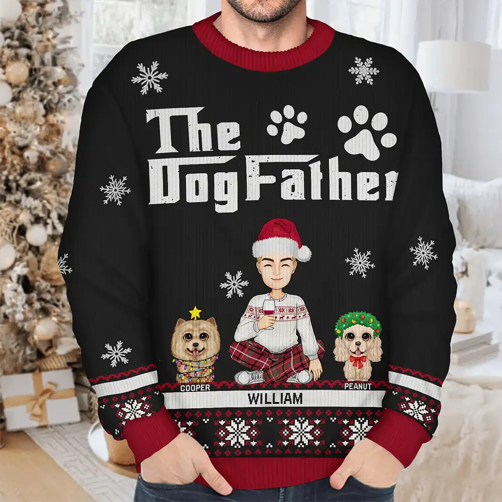 Christmas The Dogmother The Dogfather - Personalized Unisex Ugly Sweater - Image 4