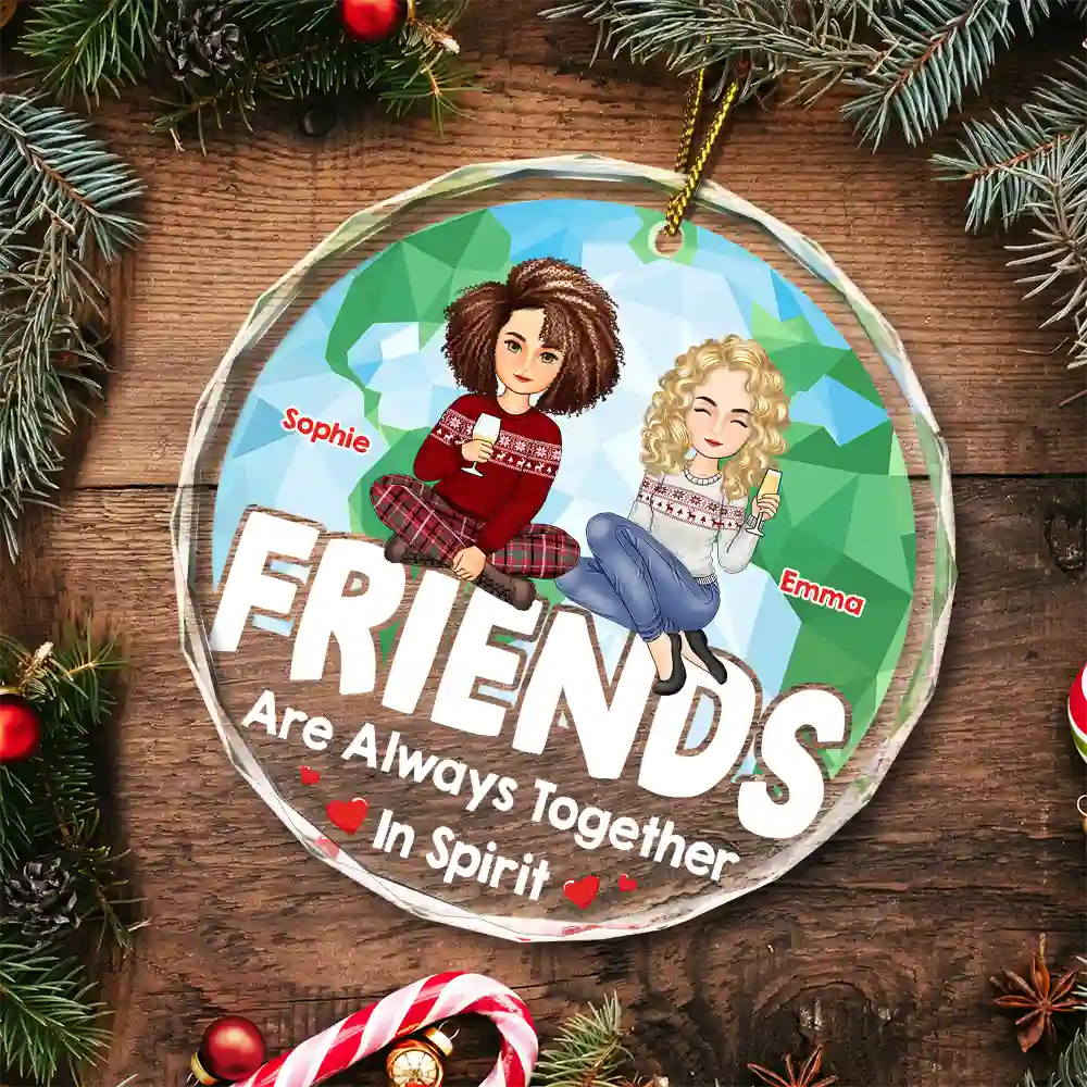 Christmas Together In Spirit - Personalized Circle Glass Ornament - Image 5