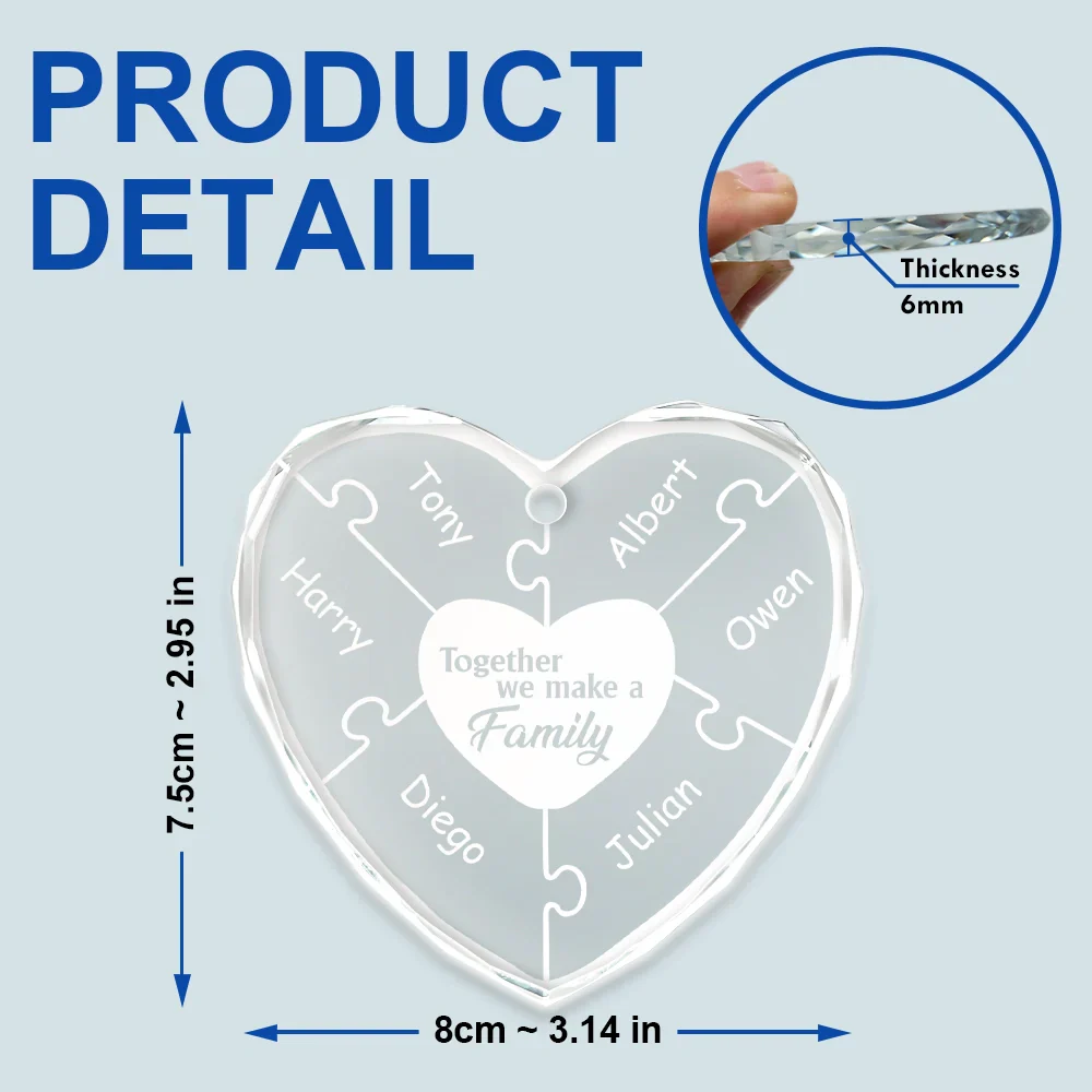 Christmas Together We Make A Family - Personalized Heart Shaped Glass Ornament - Image 5