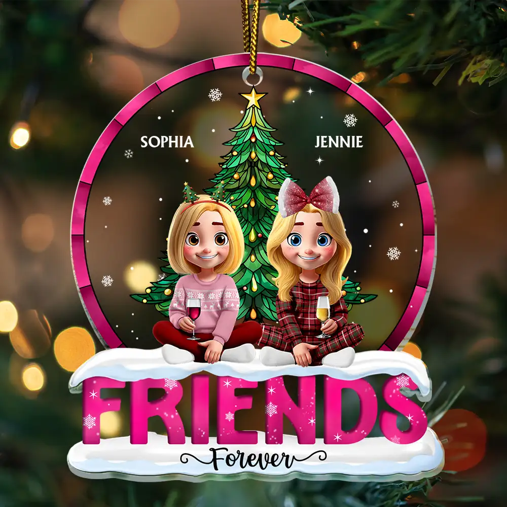 Christmas Tree Besties Sisters Forever - Personalized Custom Shaped Acrylic Ornament - Image 3
