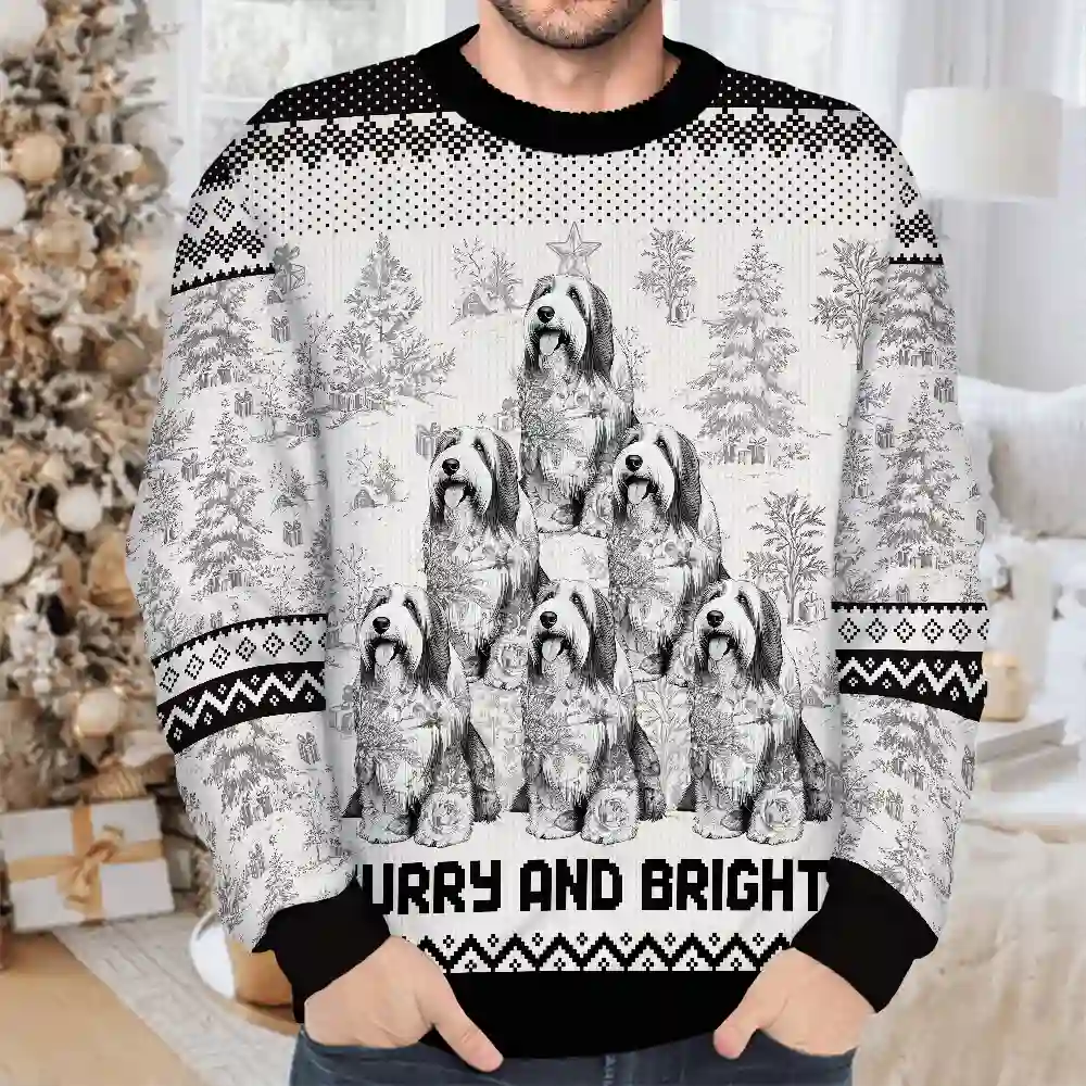Christmas Tree Dog Cat Toile - Personalized Unisex Ugly Sweater - Image 4