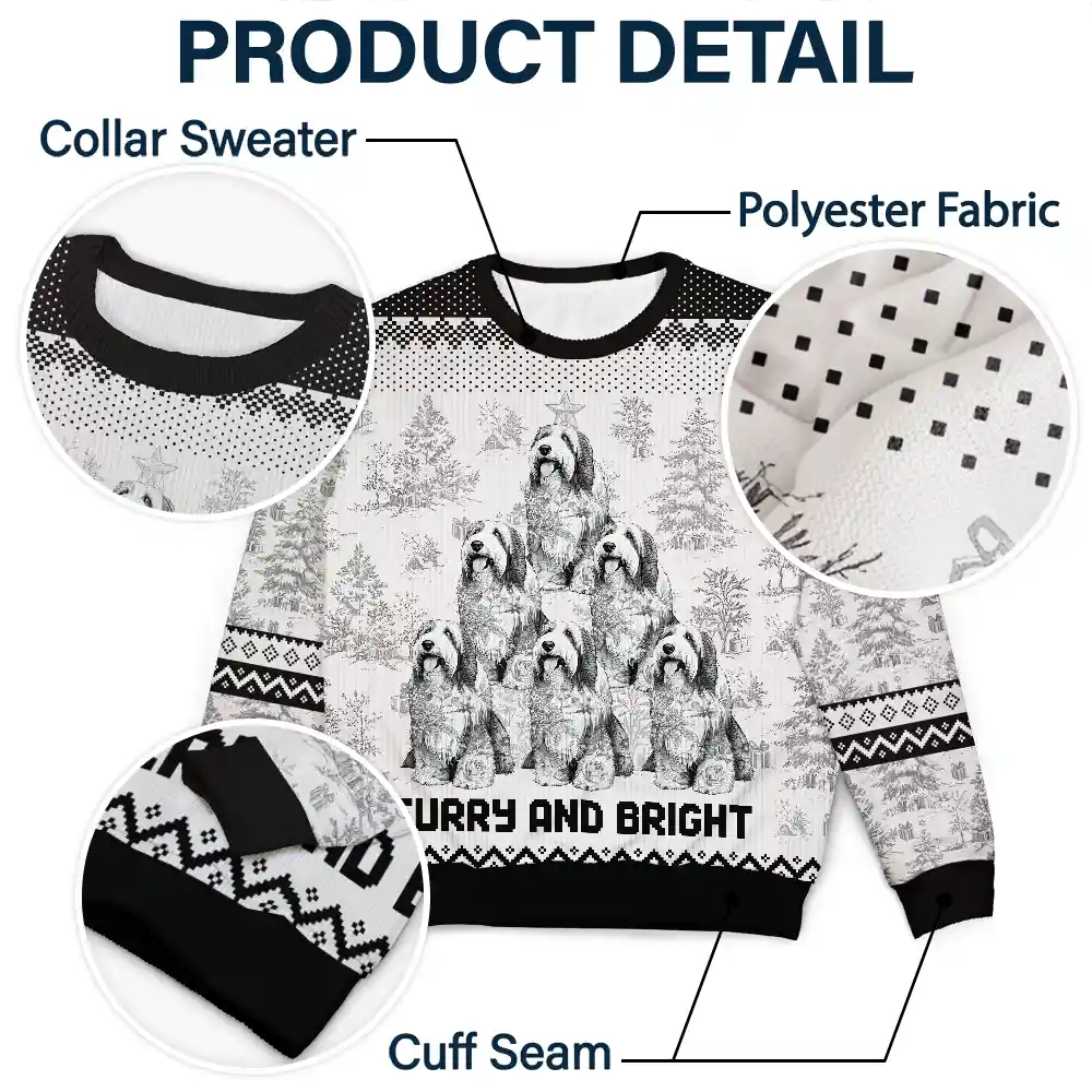 Christmas Tree Dog Cat Toile - Personalized Unisex Ugly Sweater - Image 6