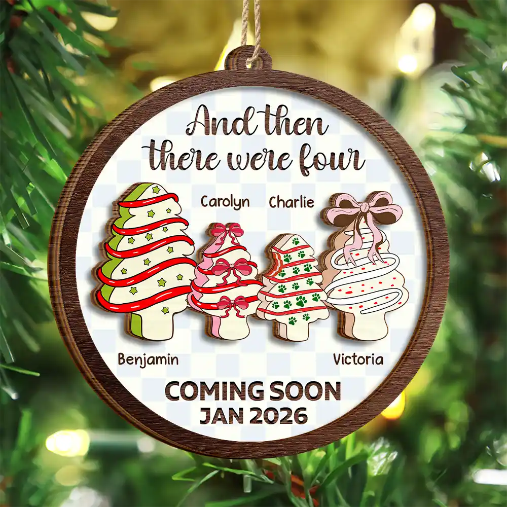 Christmas Tree Family And Then There Were Three - Personalized 2-Layered Wooden Ornament - Image 2