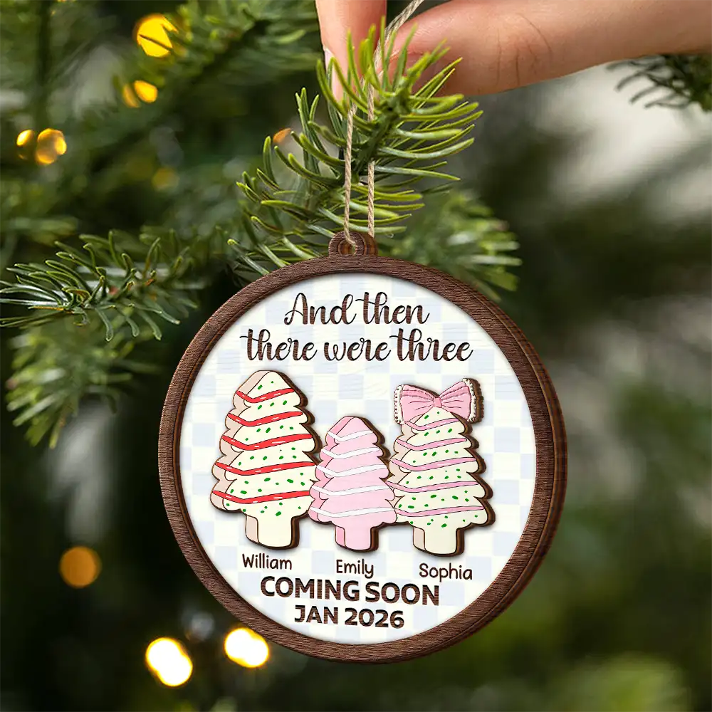 Christmas Tree Family And Then There Were Three - Personalized 2-Layered Wooden Ornament - Image 3