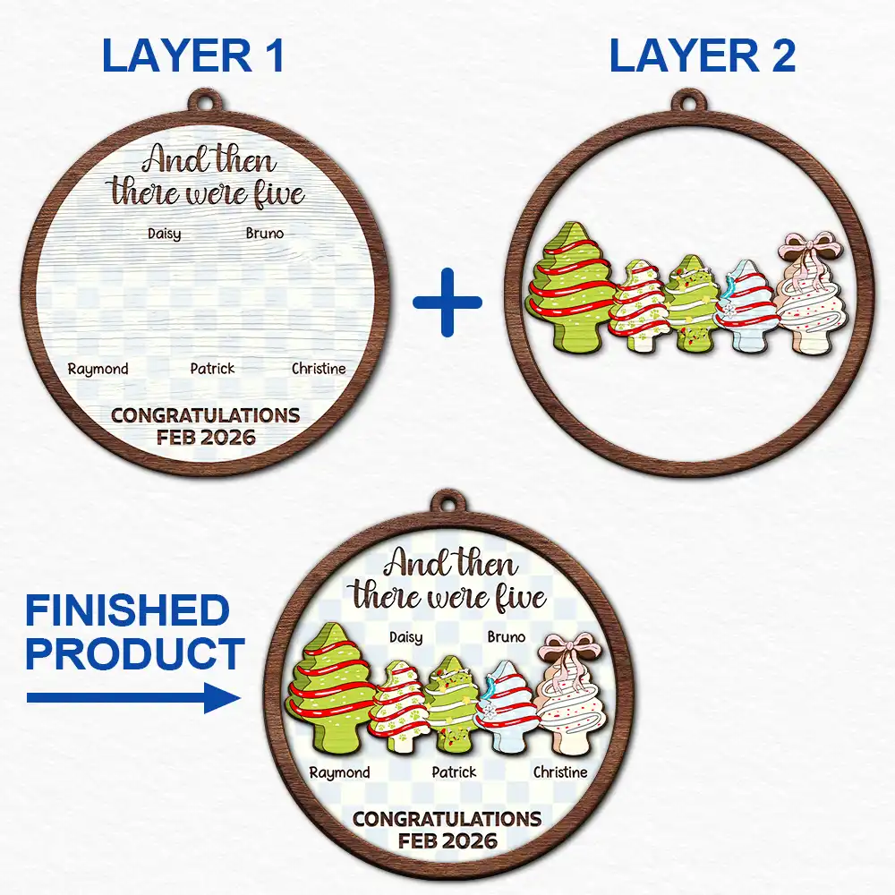 Christmas Tree Family And Then There Were Three - Personalized 2-Layered Wooden Ornament - Image 7