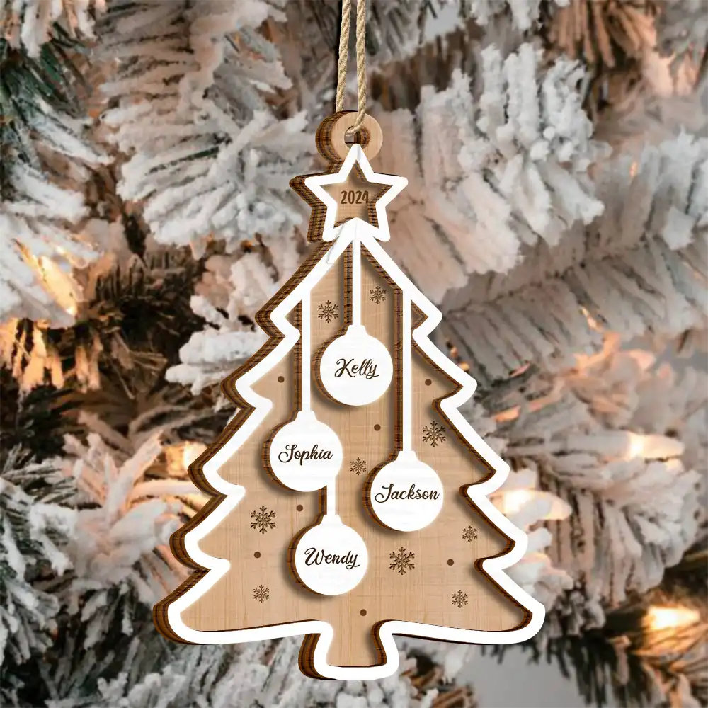 Christmas Tree Family Best Friends Co-workers - Personalized 2-Layered Wooden Ornament - Image 3