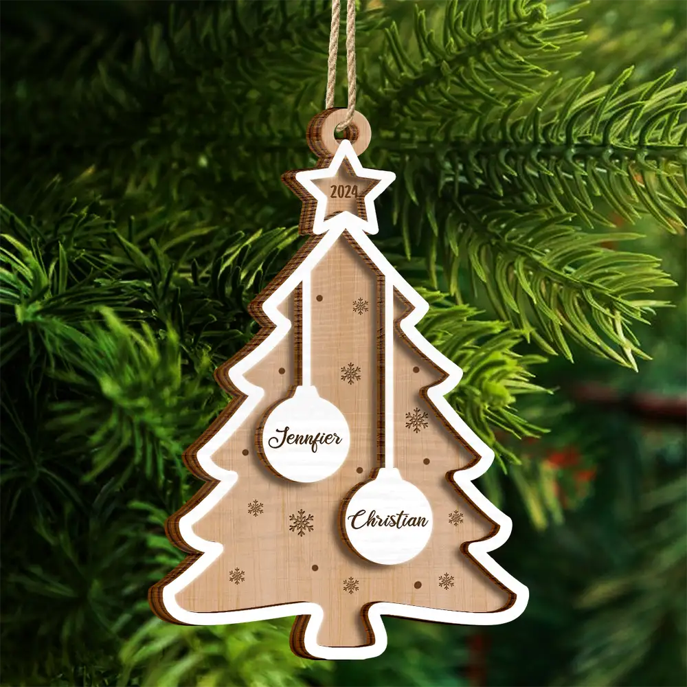 Christmas Tree Family Best Friends Co-workers - Personalized 2-Layered Wooden Ornament - Image 4