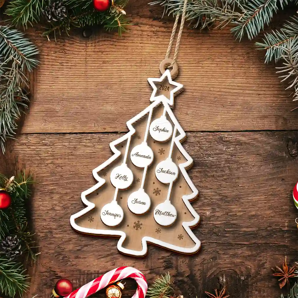Christmas Tree Family Best Friends Co-workers - Personalized 2-Layered Wooden Ornament - Image 5