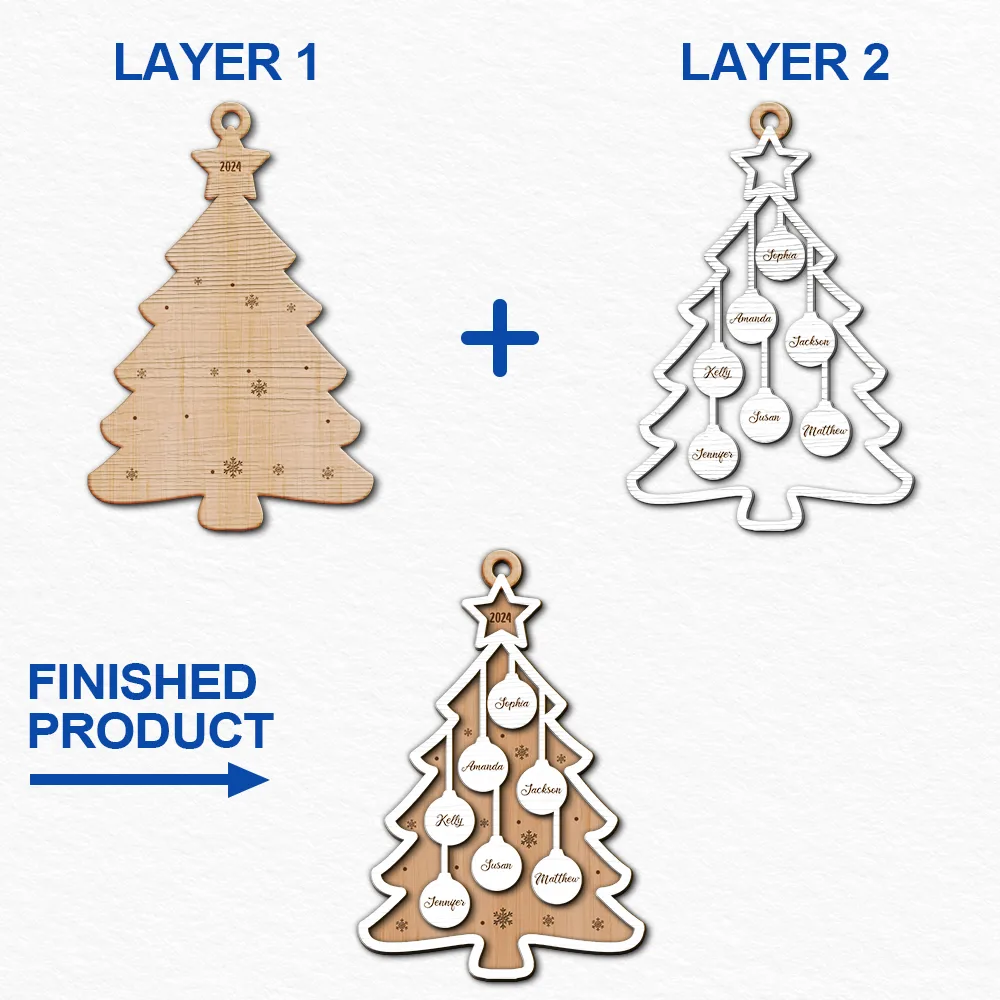 Christmas Tree Family Best Friends Co-workers - Personalized 2-Layered Wooden Ornament - Image 6