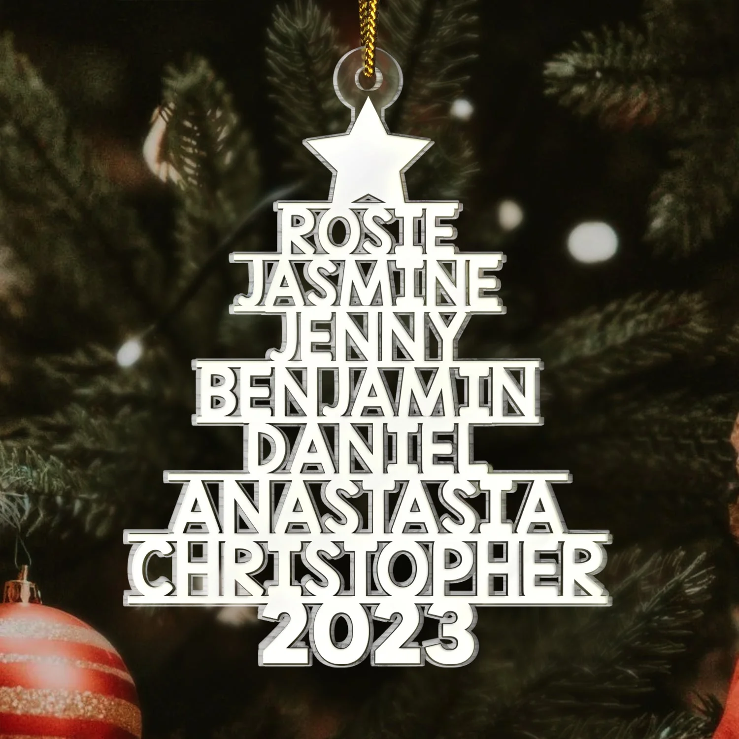 Christmas Tree Family Bestie Coworker Custom Name - Gift For Family, Coworker, Besties - Personalized Cutout Acrylic Ornament - Image 3