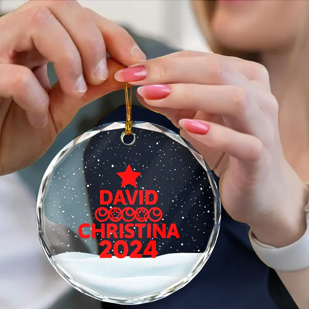 Christmas Tree Family Bestie Coworker Custom Name - Personalized Circle Glass Ornament - Image 4