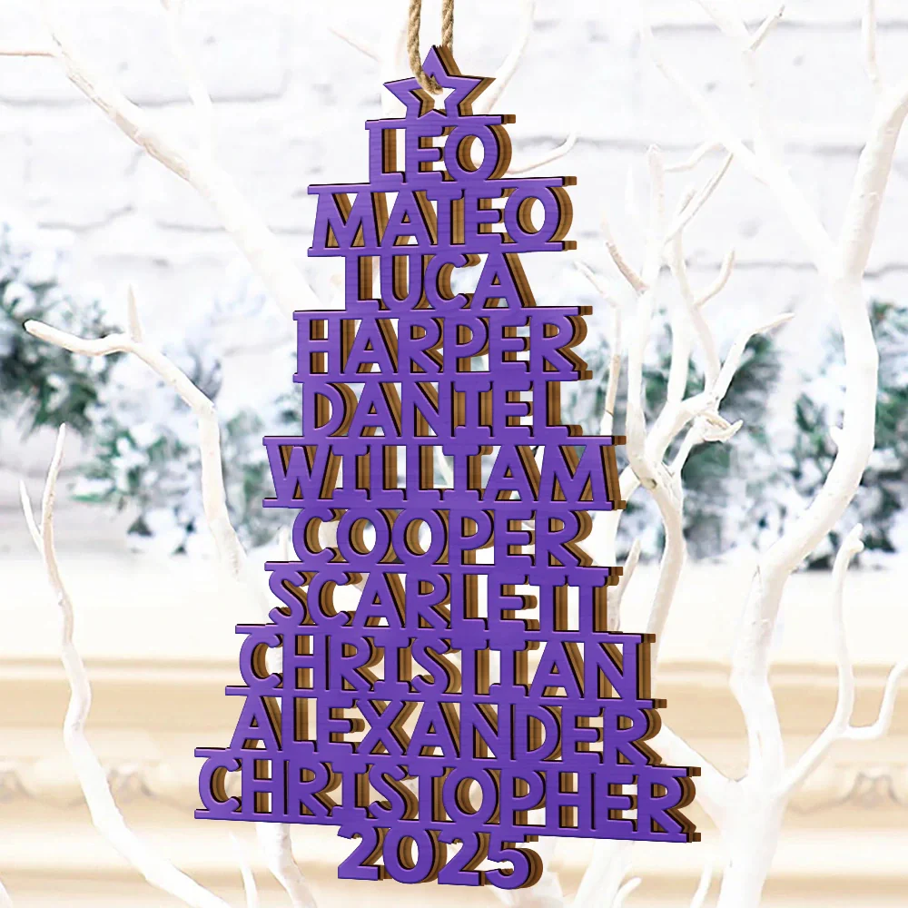 Christmas Tree Family Bestie Coworker Custom Name Up To 17 Names - Personalized Custom Shaped Wooden Ornament - Image 4