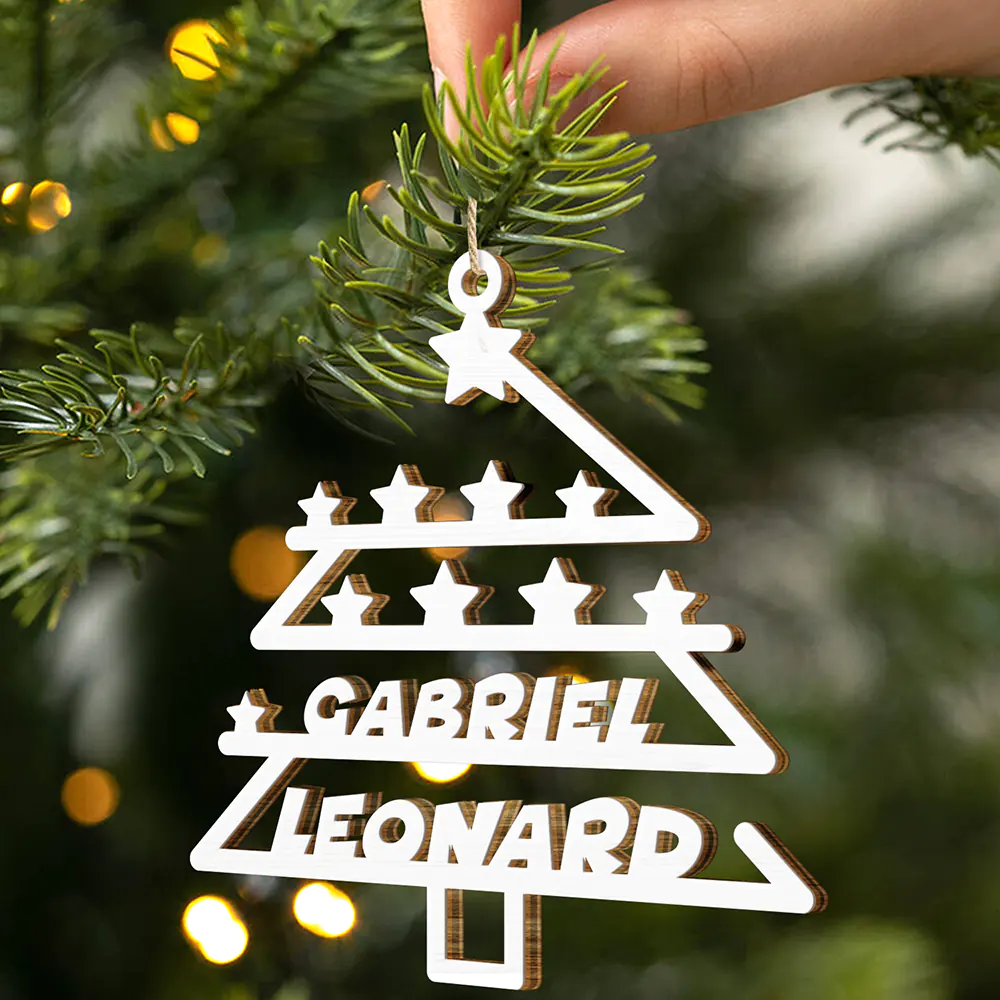Christmas Tree Family Bestie Custom Names Version 2 - Personalized Wooden Cutout Ornament - Image 2