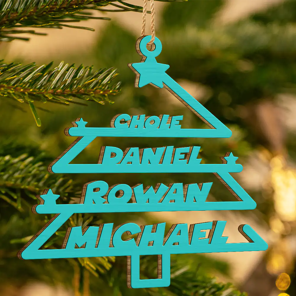 Christmas Tree Family Bestie Custom Names Version 2 - Personalized Wooden Cutout Ornament - Image 3