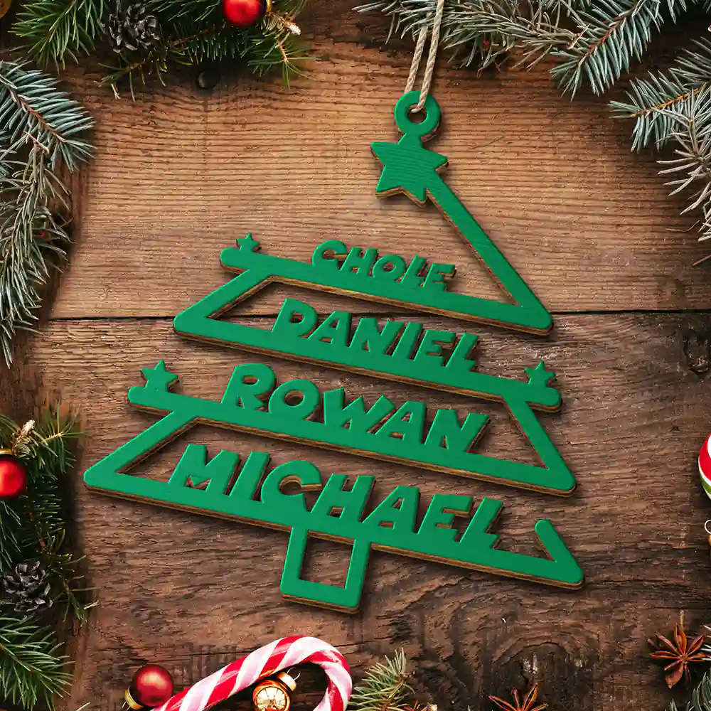 Christmas Tree Family Bestie Custom Names Version 2 - Personalized Wooden Cutout Ornament - Image 5