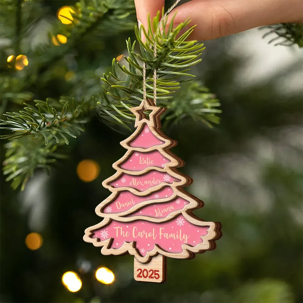 Christmas Tree Family Bestie Custom Names Version 3 - Personalized 2-Layered Wooden Ornament - Image 2