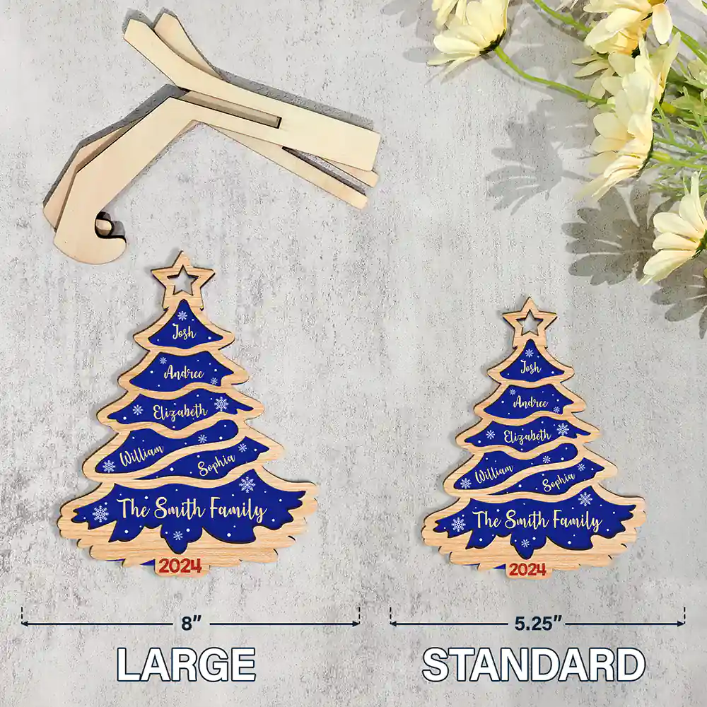 Christmas Tree Family Bestie Custom Names Version 3 - Personalized 2-Layered Wooden Plaque With Stand - Image 4
