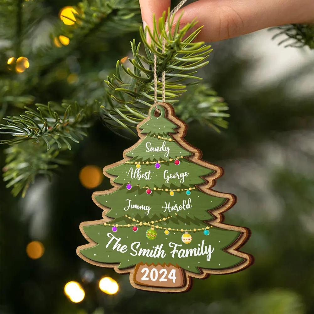 Christmas Tree Family - Personalized 2-Layered Wooden Ornament - Image 2