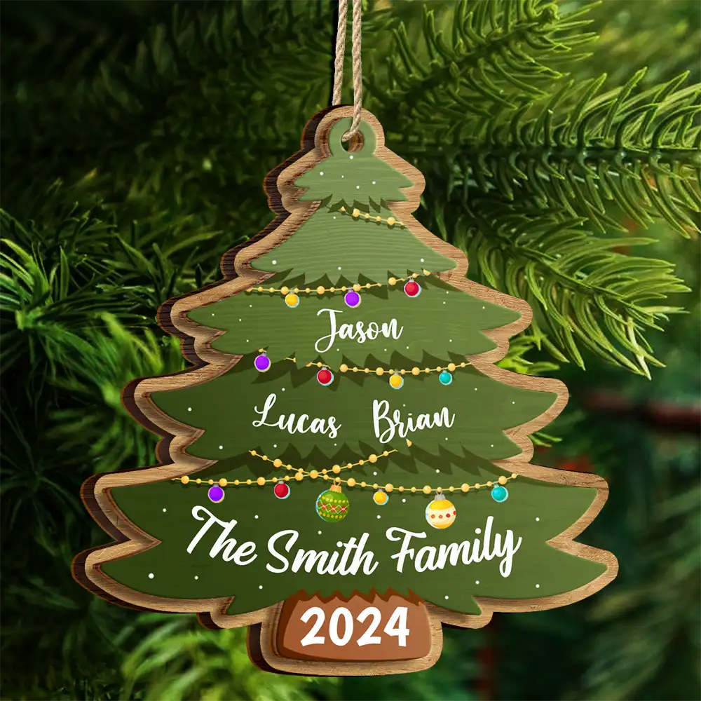 Christmas Tree Family - Personalized 2-Layered Wooden Ornament - Image 4