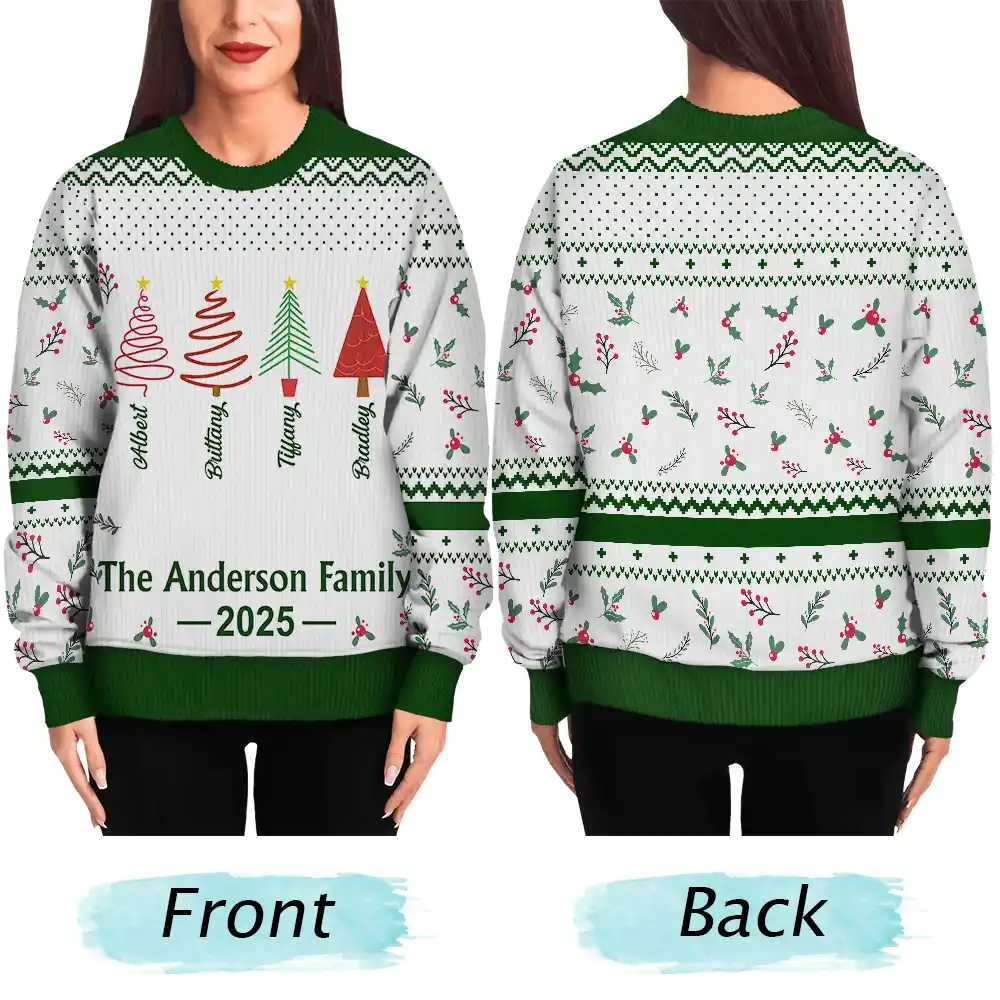 Christmas Tree Family - Personalized Unisex Ugly Sweater - Image 5