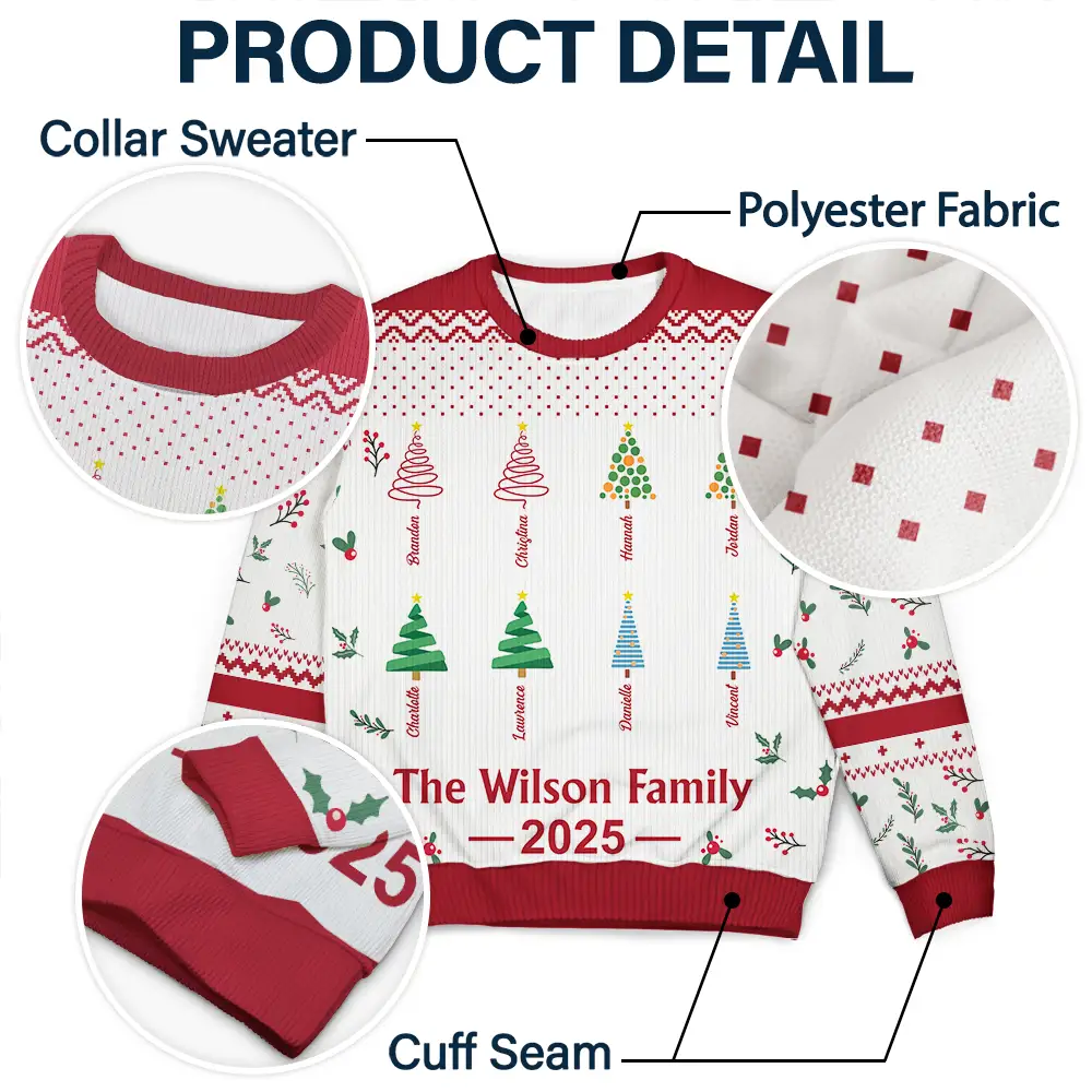 Christmas Tree Family - Personalized Unisex Ugly Sweater - Image 6