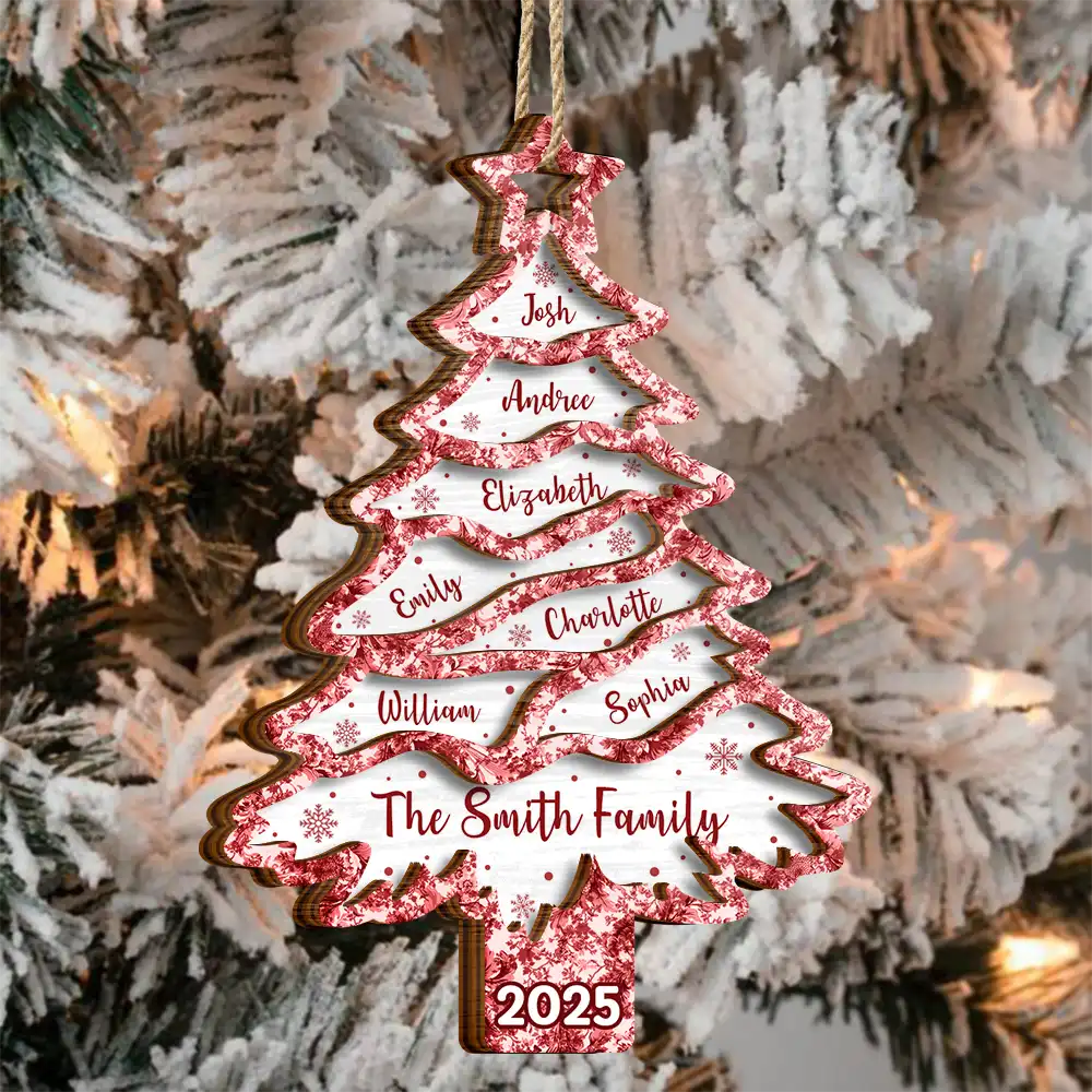 Christmas Tree Family Sibling Bestie Toile - Personalized 2-Layered Wooden Ornament - Image 3