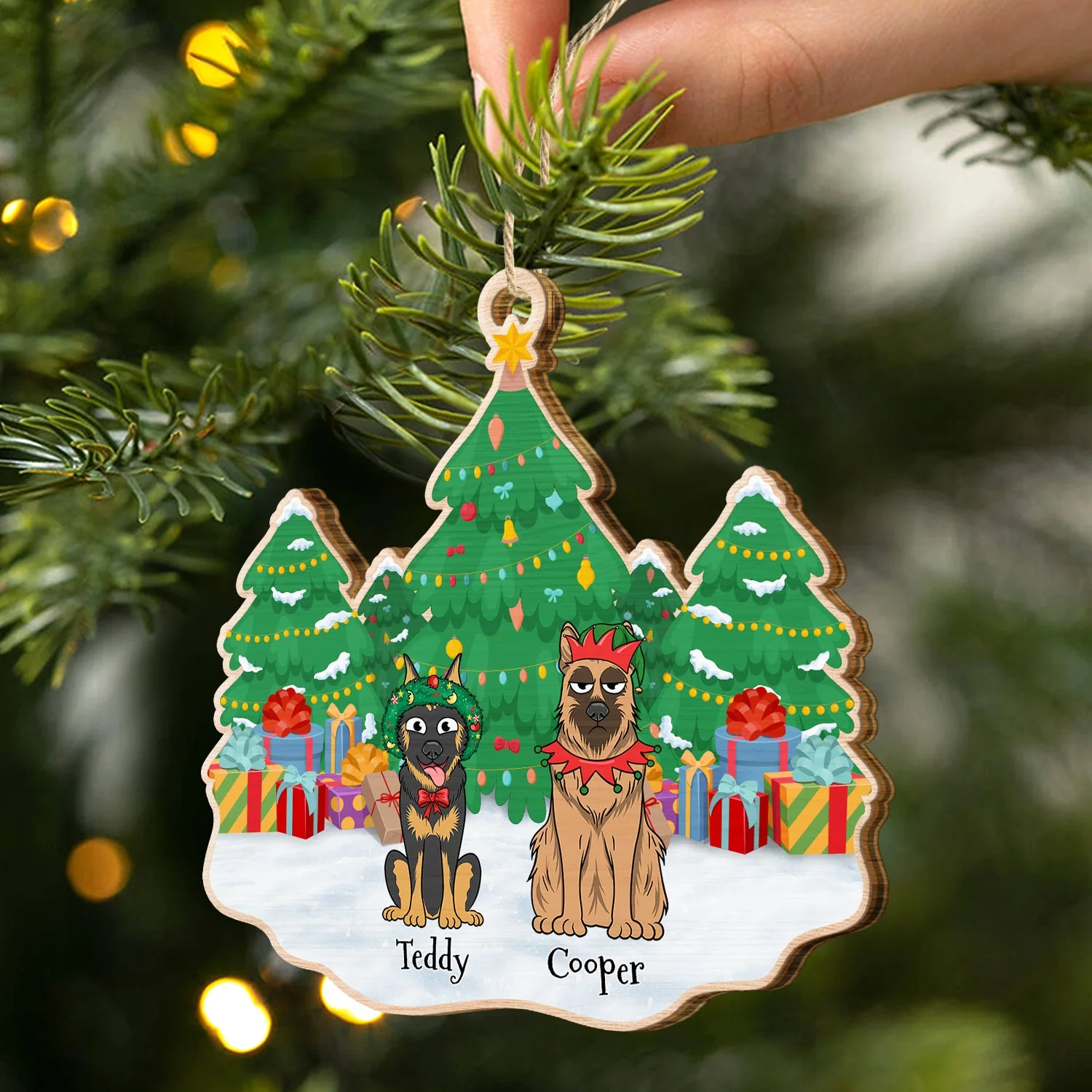 Christmas Tree Funny Cartoon Dogs - Christmas Gift For Dog Lovers - Personalized Custom Shaped Wooden Ornament - Image 2