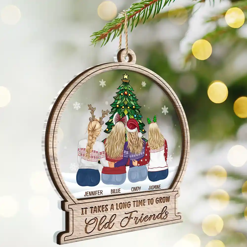 Christmas Tree Grow Old Friends - Personalized 2-Layered Mix Ornament - Image 2