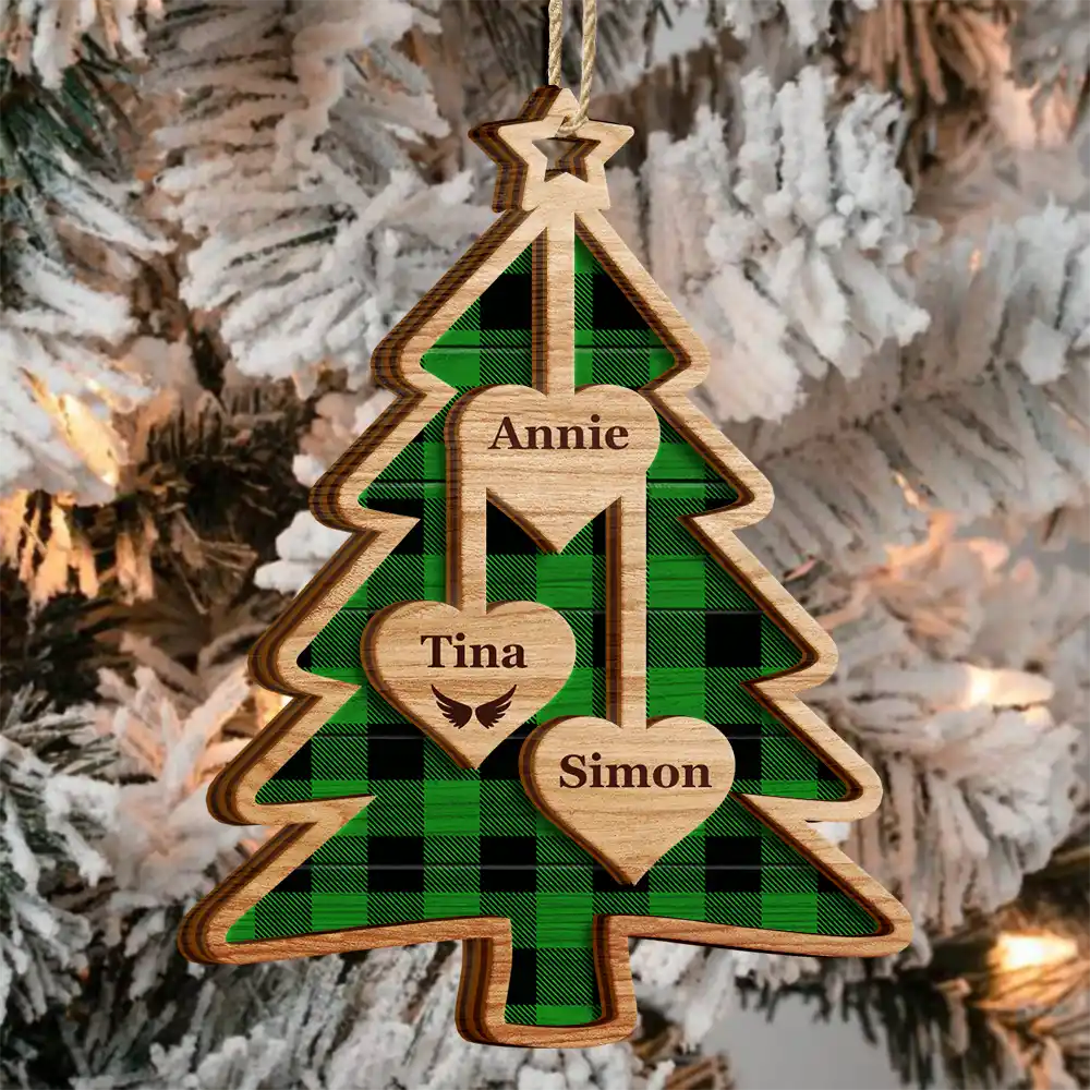 Christmas Tree Hearts With Names - Personalized 2-Layered Wooden Ornament - Image 3