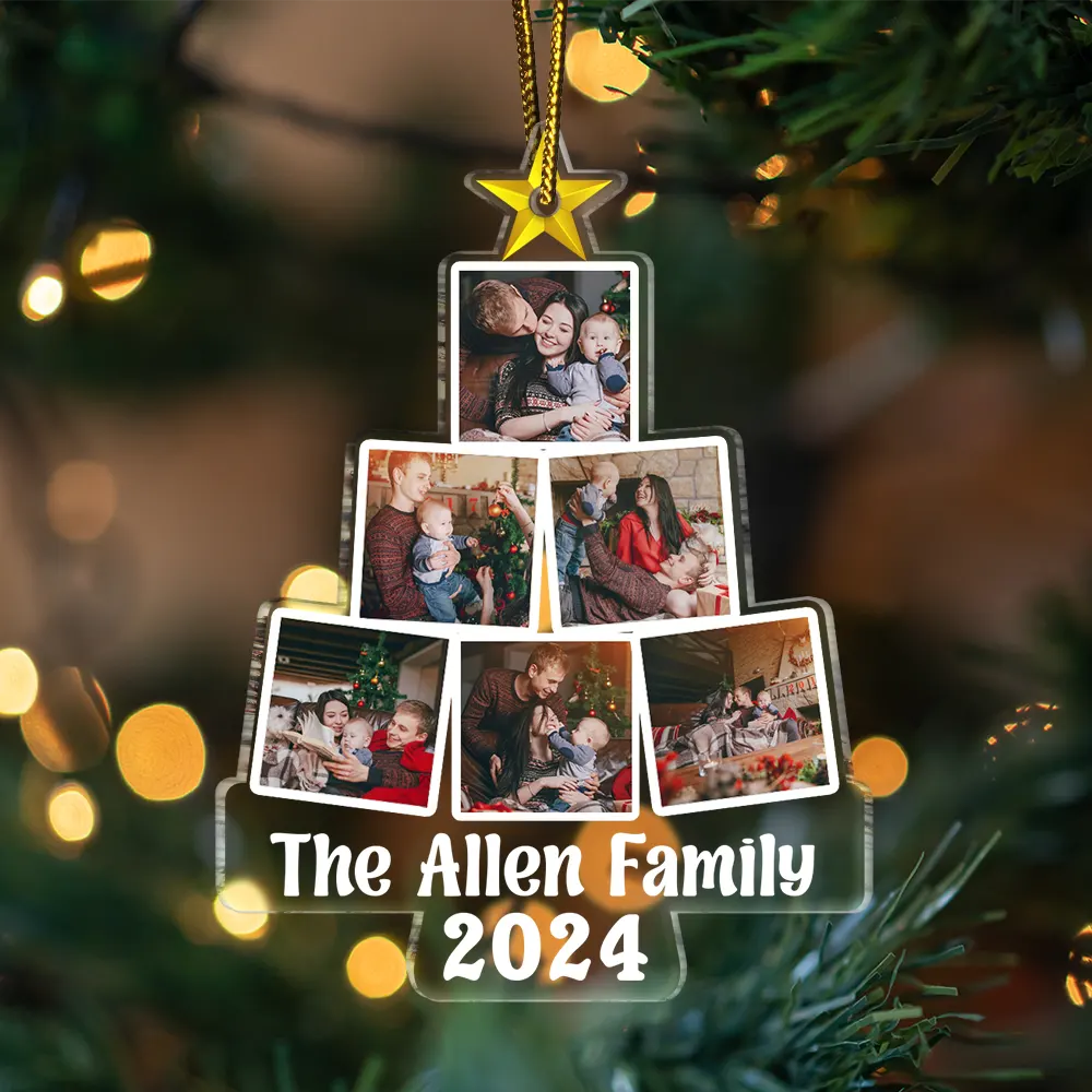 Christmas Tree Photo Family Name - Personalized Custom Shaped Acrylic Ornament - Image 3