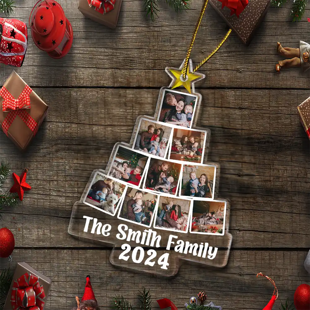 Christmas Tree Photo Family Name - Personalized Custom Shaped Acrylic Ornament - Image 5