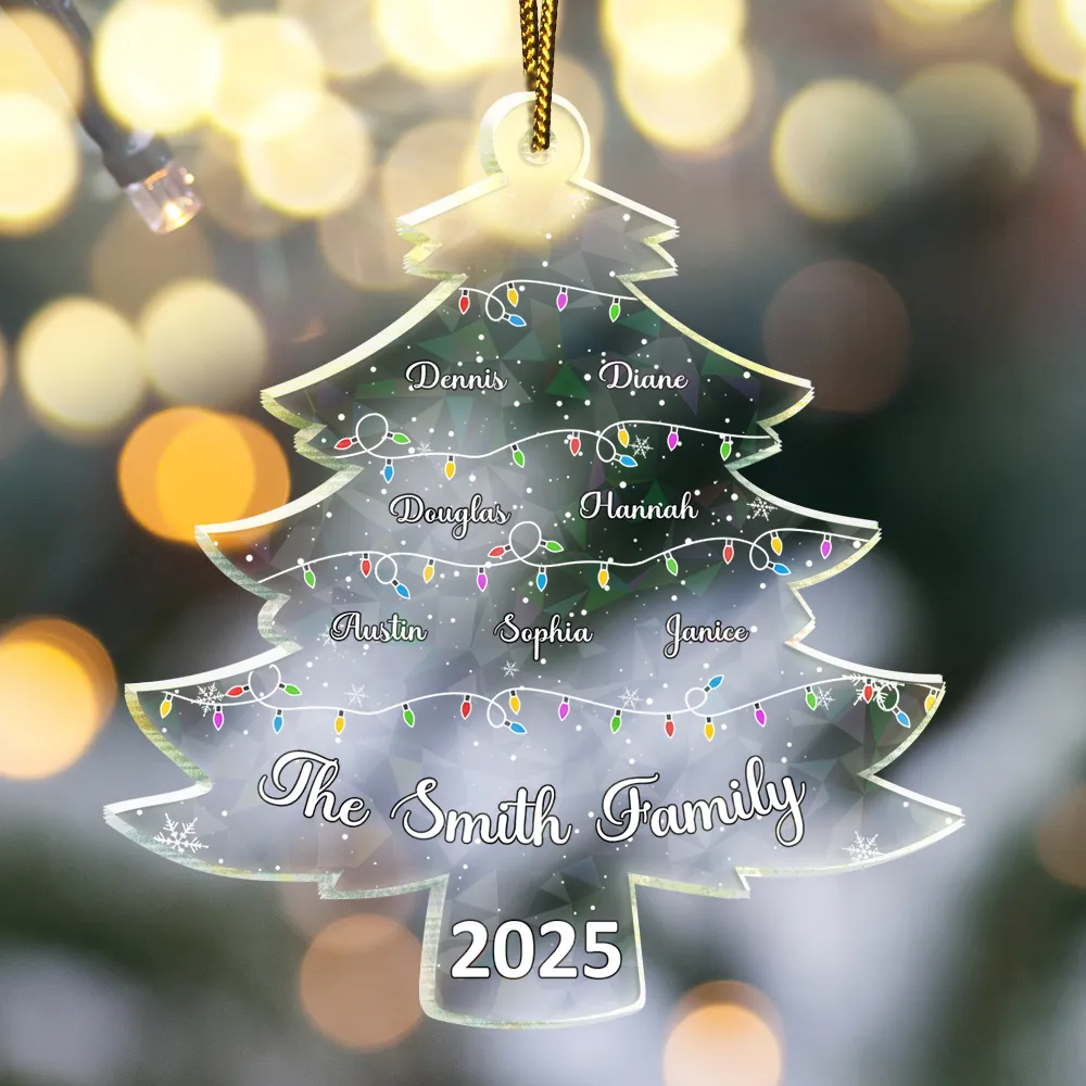Christmas Tree With Family Names And Led Lights - Personalized Holographic Acrylic Ornament - Image 3