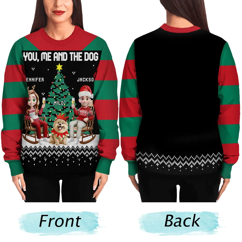 Christmas Tree You Me And The Dog Cat - Personalized Unisex Ugly Sweater - Image 5