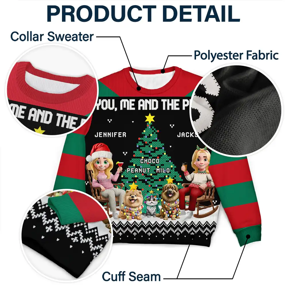 Christmas Tree You Me And The Dog Cat - Personalized Unisex Ugly Sweater - Image 6