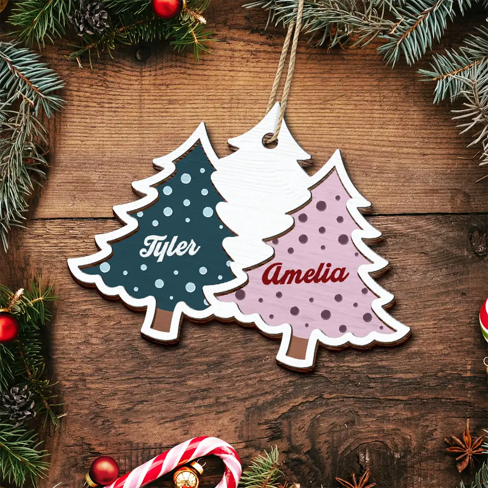 Christmas Trees Custom Names For Family, Grandkids, Friends - Personalized 2-Layered Wooden Ornament - Image 5