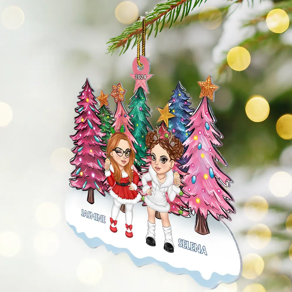 Christmas Trees Y2K Besties Sisters Best Friends - Personalized Cutout Acrylic Ornament - Image 2