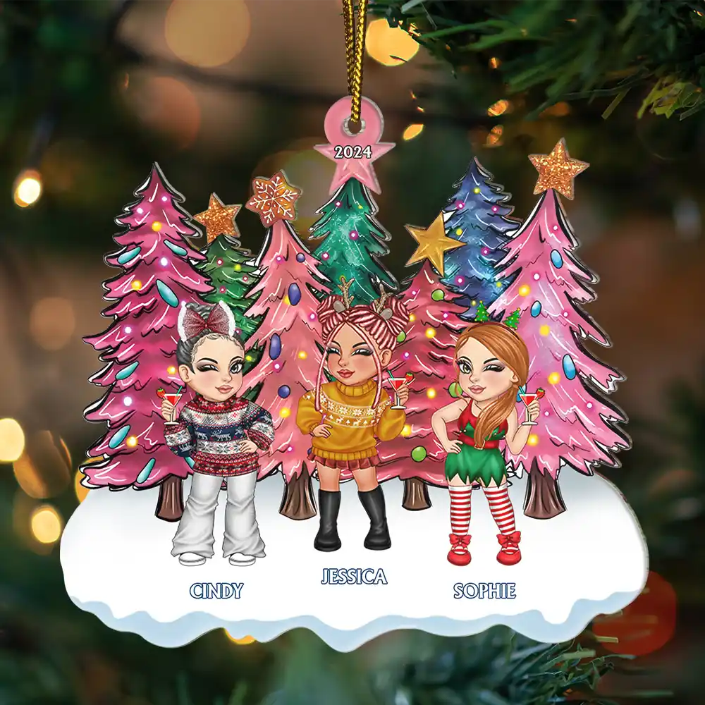 Christmas Trees Y2K Besties Sisters Best Friends - Personalized Cutout Acrylic Ornament - Image 3