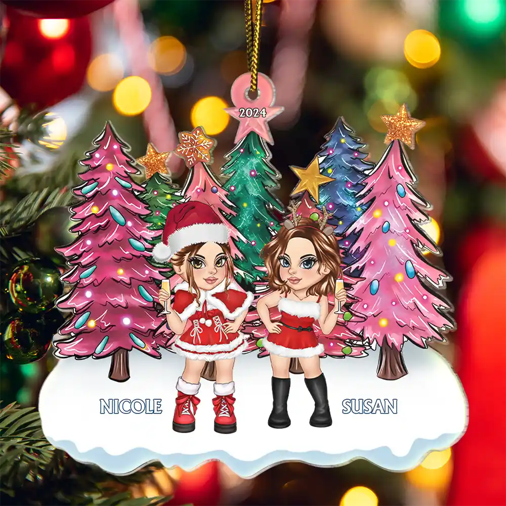 Christmas Trees Y2K Besties Sisters Best Friends - Personalized Cutout Acrylic Ornament - Image 5