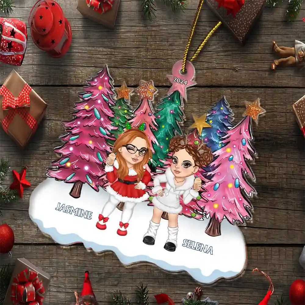 Christmas Trees Y2K Besties Sisters Best Friends - Personalized Cutout Acrylic Ornament - Image 6