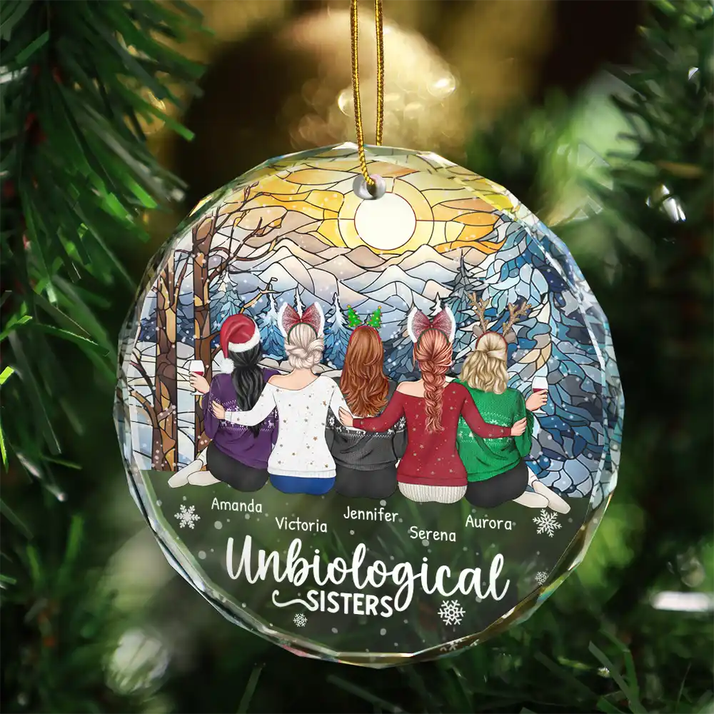 Christmas Unbiological Sister Stained Glass - Personalized Circle Glass Ornament - Image 3