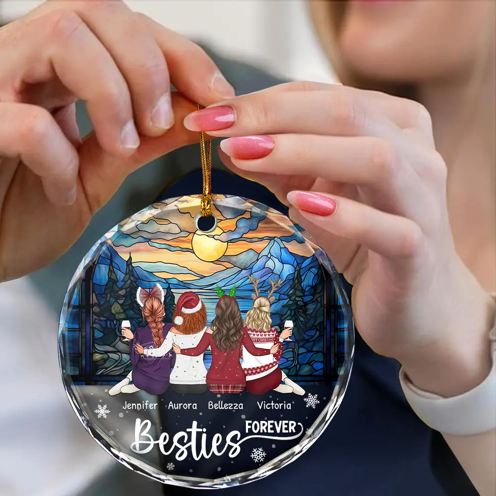 Christmas Unbiological Sister Stained Glass - Personalized Circle Glass Ornament - Image 4