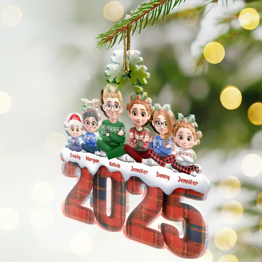 Christmas Upholstery Tartan Plaid Pattern Family 3D Effect - Personalized Custom Shaped Acrylic Ornament - Image 2