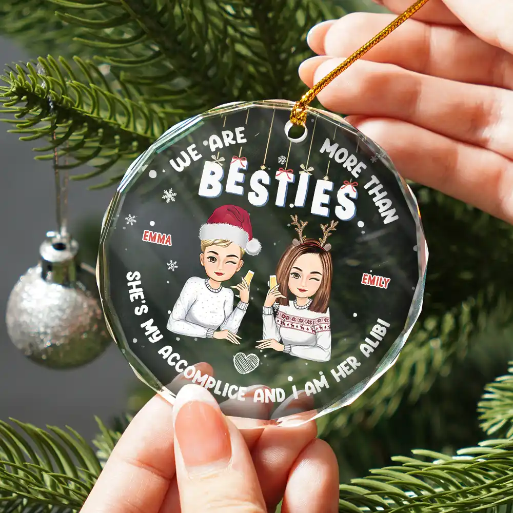 Christmas We Are More Than Bestie - Personalized Circle Glass Ornament - Image 2