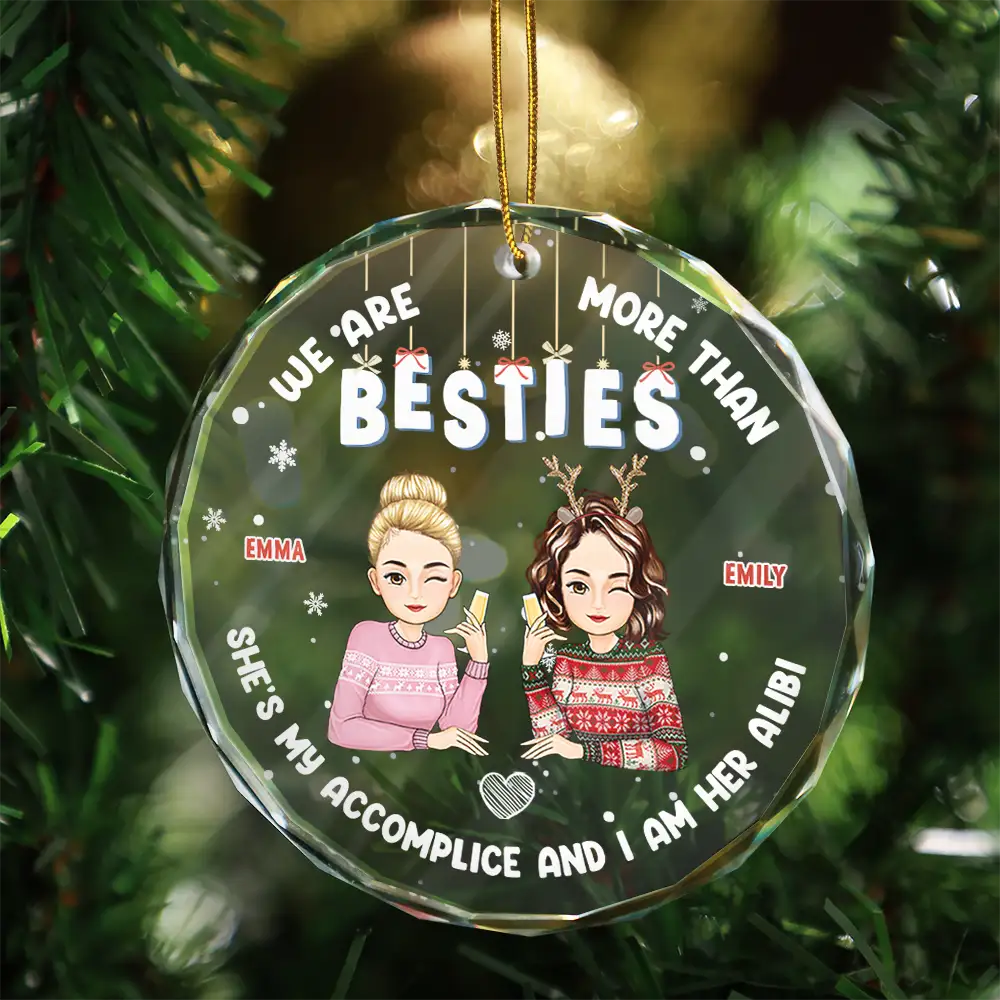 Christmas We Are More Than Bestie - Personalized Circle Glass Ornament - Image 3
