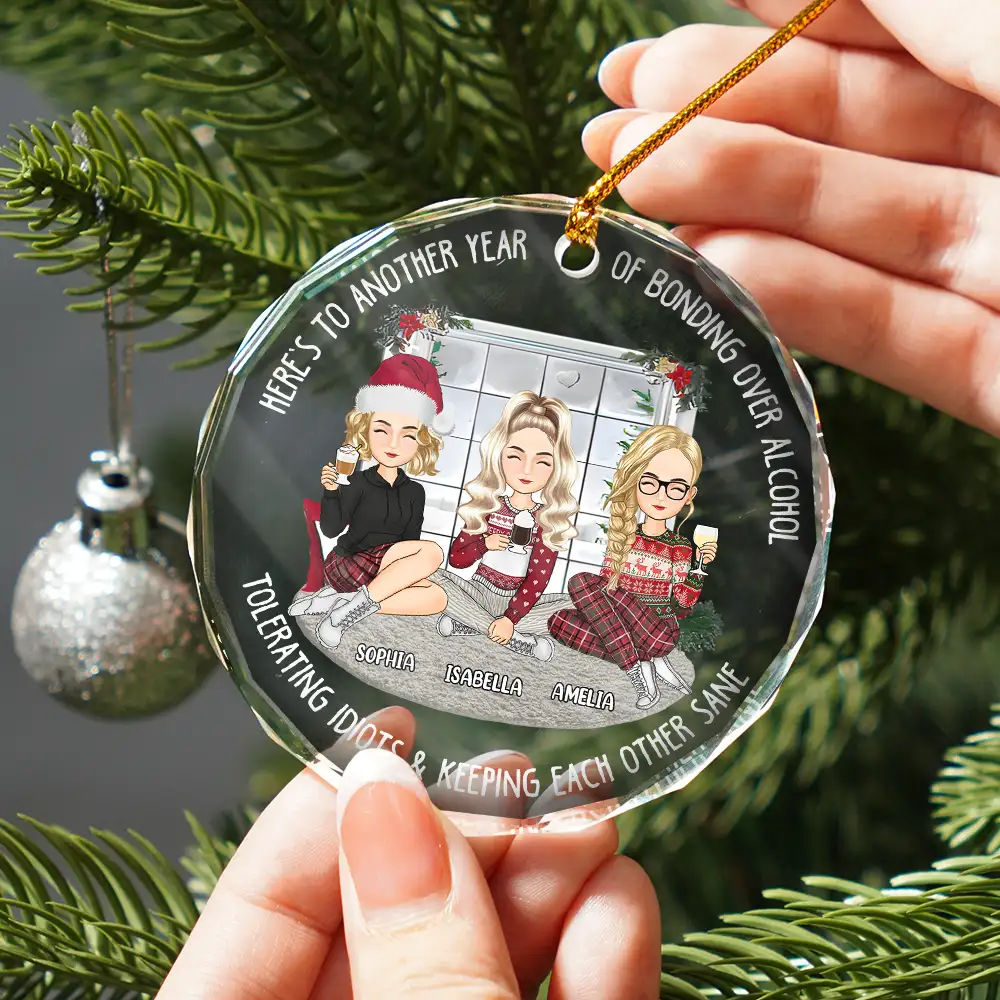 Christmas Window Bestie Here's To Another Year Of Bonding - Personalized Circle Glass Ornament - Image 2