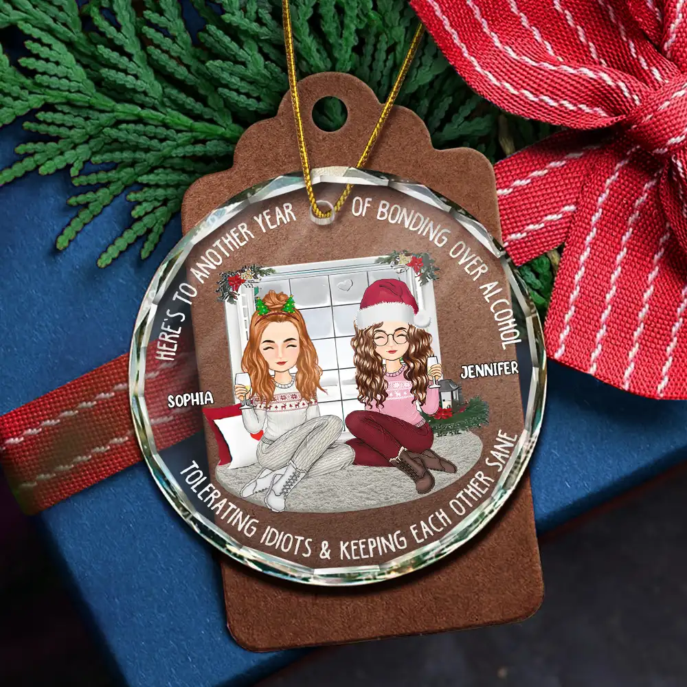 Christmas Window Bestie Here's To Another Year Of Bonding - Personalized Circle Glass Ornament - Image 5
