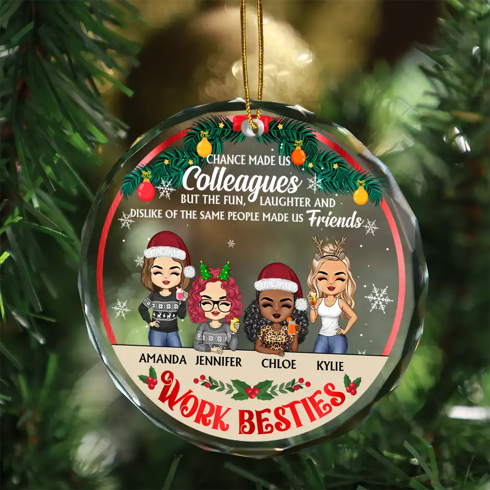 Christmas Work Besties You Are The Reason I Don't Punch People - Personalized Circle Glass Ornament - Image 3