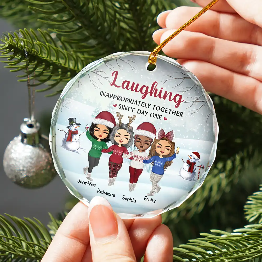 Christmas Work Made Us Colleagues - Personalized Circle Glass Ornament - Image 2