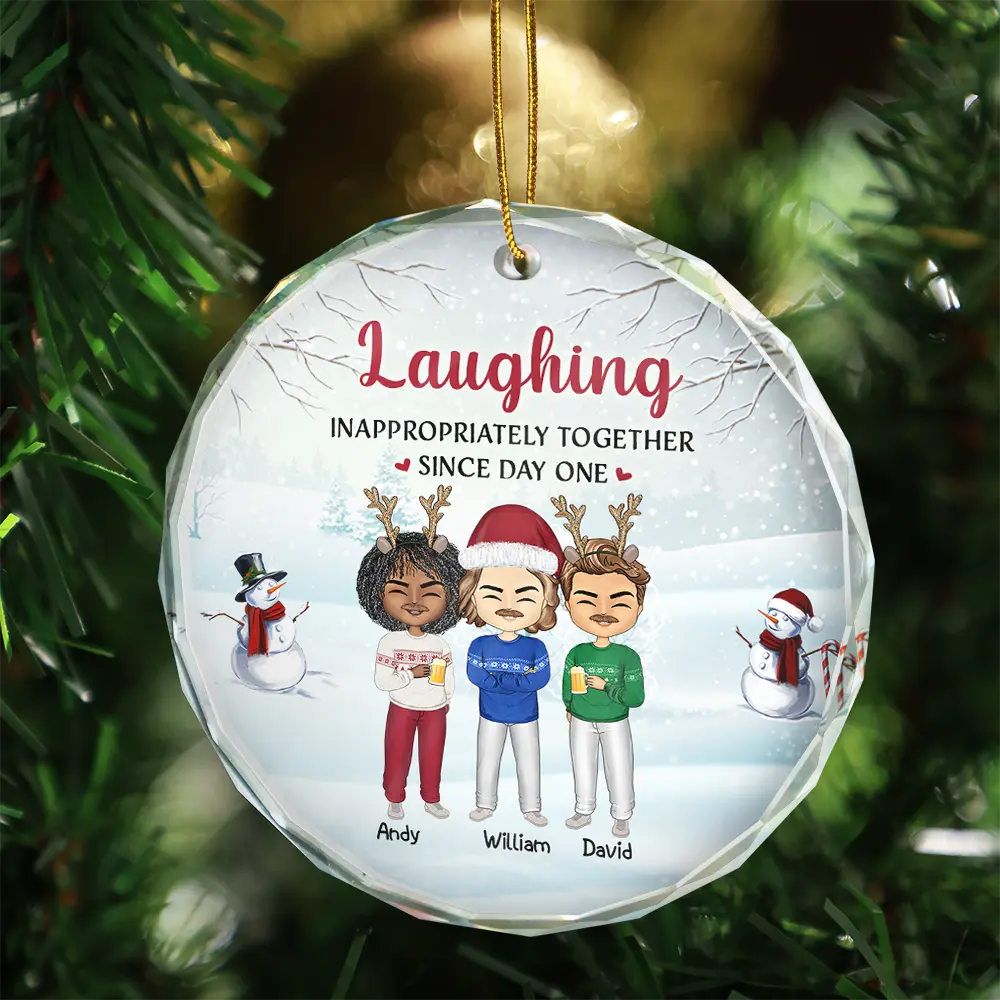 Christmas Work Made Us Colleagues - Personalized Circle Glass Ornament - Image 3