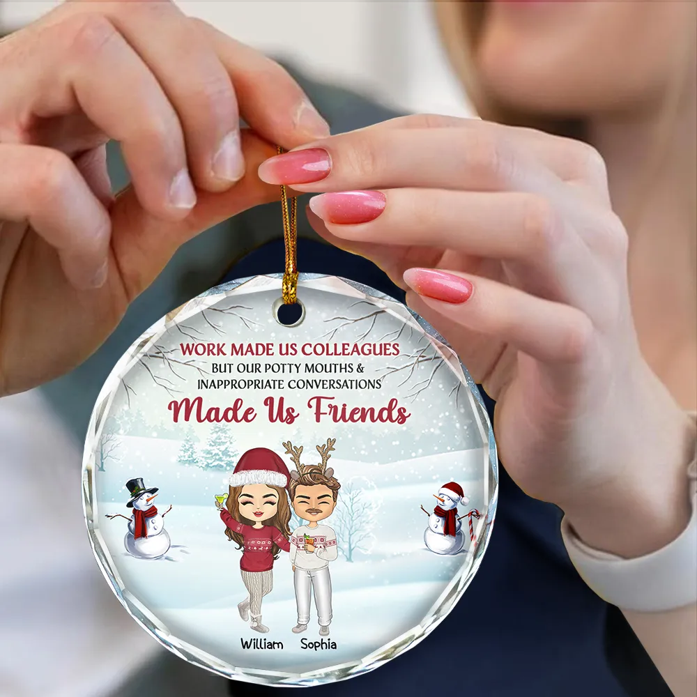 Christmas Work Made Us Colleagues - Personalized Circle Glass Ornament - Image 4